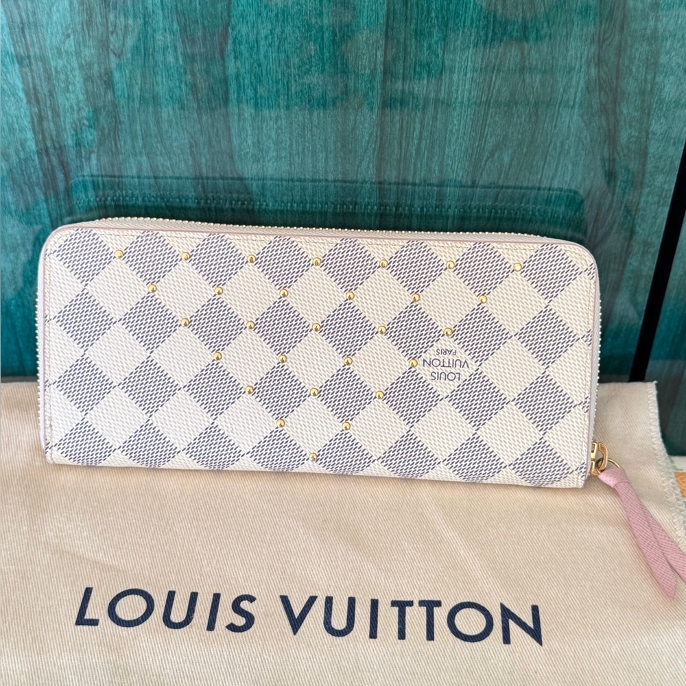 Authentic Louis Vuitton studded Clemence Cream and Gray Wallet